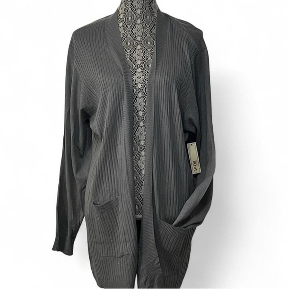 Open-Front Ribbed Cardigan Sweater - Gray - Picture 4 of 5